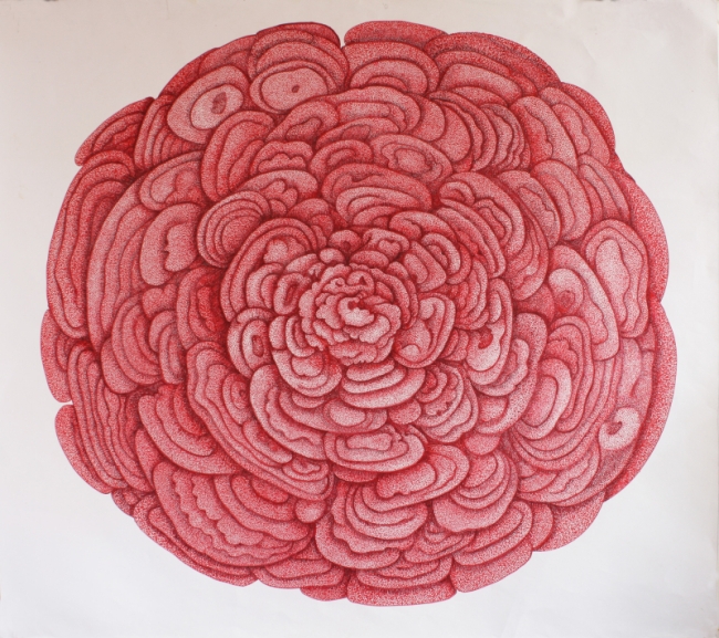 Large Colony of Corral Plates #82, Handmade paper, Plants and Animals, Ink on paper. Year 2015