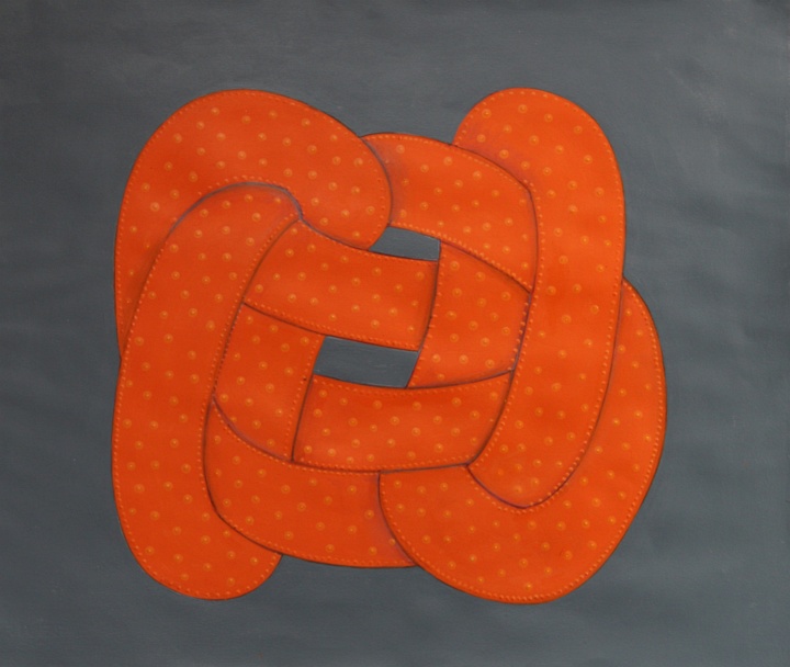 Knots - Orange, Handmade paper, Textured Acrylic, Acrylic and textured acrylic on commercial art paper. Year 2022.