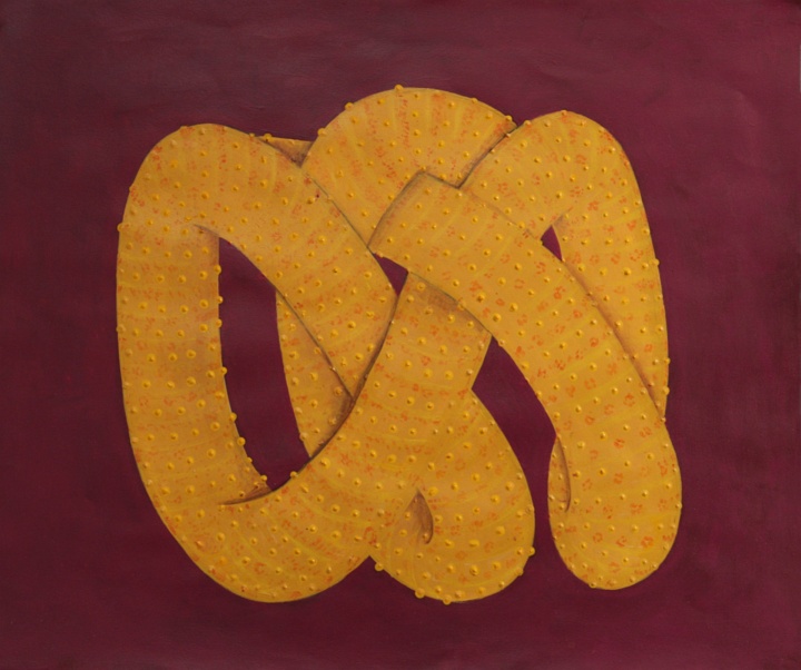 Knots - Yellow, Handmade paper, Textured Acrylic, Acrylic and textured acrylic on commercial art paper. Year 2022.