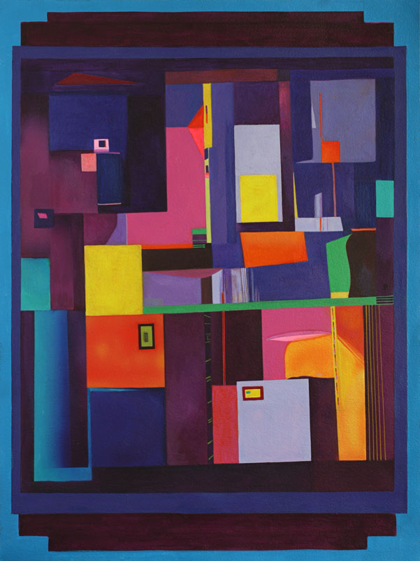 Roof Tops Night, Handmade paper, Abstract, Acrylic on paper. Year 1998.