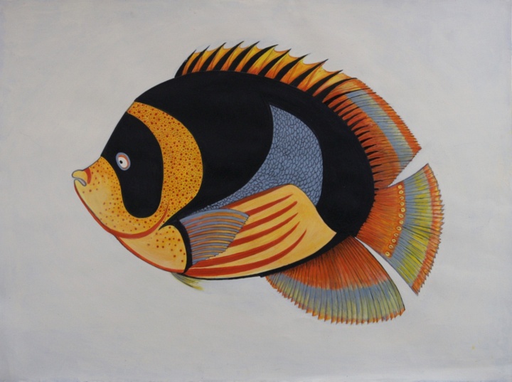 Bandit Fish, Handmade paper, Plants and Animals, Acrylic on paper. Year 2022.