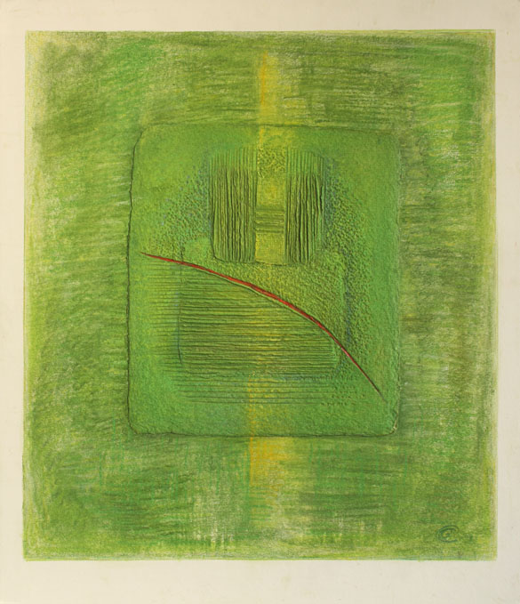 Reflection, Handmade paper, Abstract, Oil, gouache, pastel on commercial paper and incised handmade paper. Year 2003.