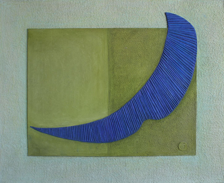 Eclipse, Handmade paper, Abstract, Acrylic, gouache, pastel on incised handmade paper. Year 2006.