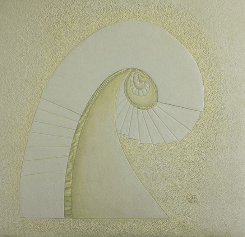 White Staircase, Handmade paper, Aerial Views, Acrylic on incised handmade paper. Year 2007.