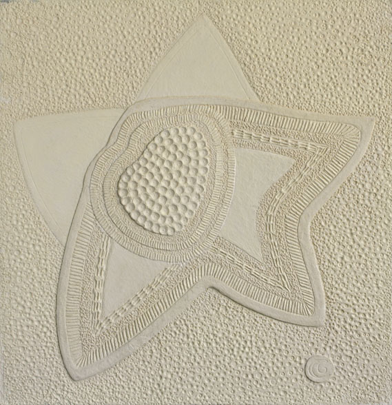 Ivory Starfish, Handmade paper, White & Black Series, Acrylic on incised handmade paper. Year 2010.