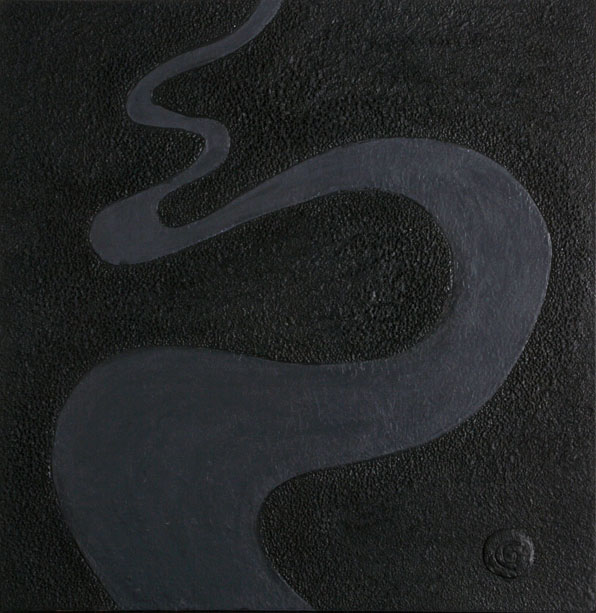 Black River, Handmade paper, White & Black Series, Acrylic on incised handmade paper. Year 2010.