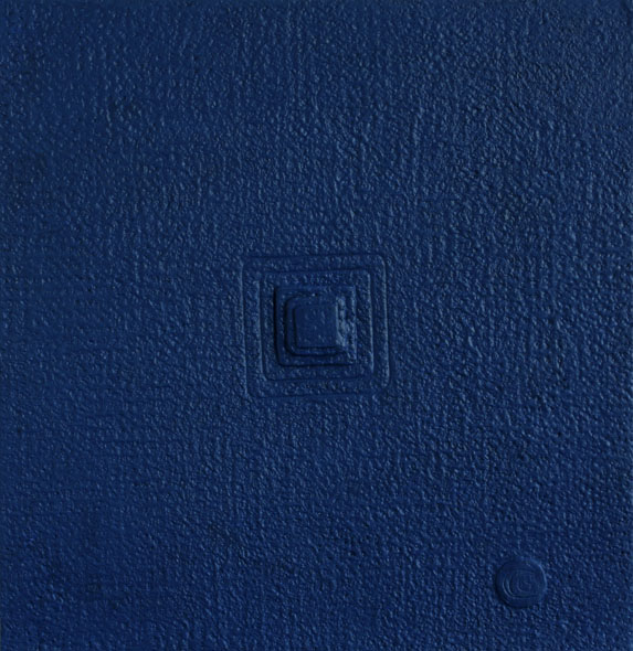 French Navy Blue Square, Handmade paper, Color Series, Acrylic on incised handmade paper. Year 2010.