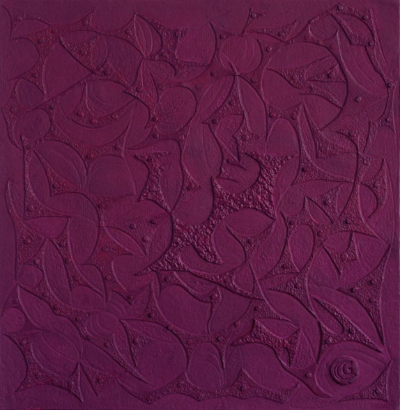 Grape Wine Micrscopic Organisms, Handmade paper, Color Series, Acrylic on incised handmade paper. Year 2010.