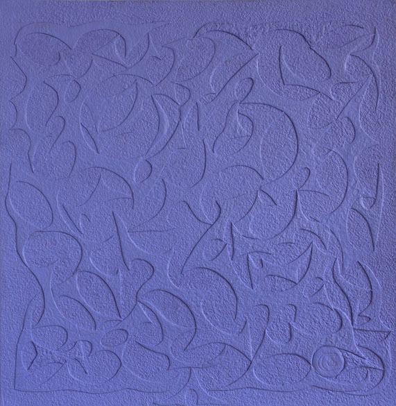 Violet Blue Organisms, Handmade paper, Color Series, Acrylic on incised handmade paper. Year 2010.