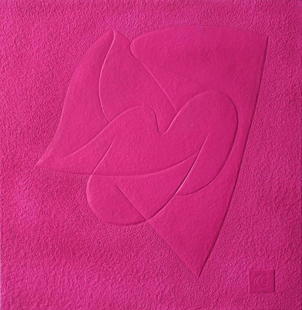 Magenta Swirling, Handmade paper, Color Series, Acrylic on incised handmade paper. Year 2010.