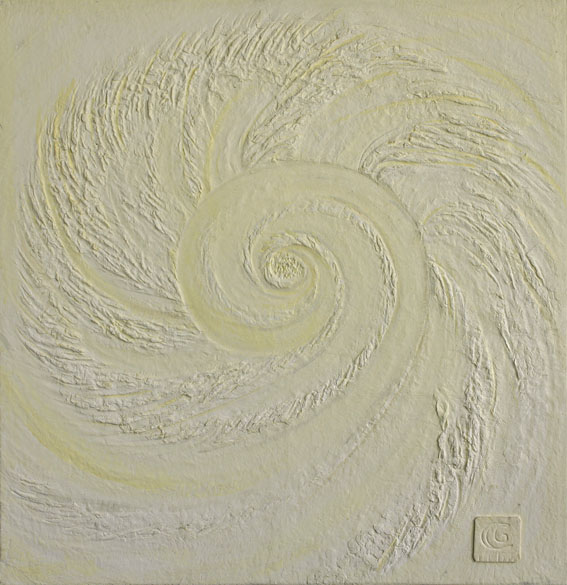 Deep Ivory Cyclone, Handmade paper, White & Black Series, Acrylic on incised handmade paper. Year 2010.