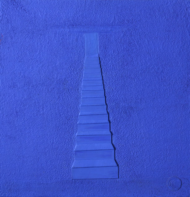 Purple Blue Staircase, Handmade paper, Color Series, Acrylic on incised handmade paper. Year 2010.