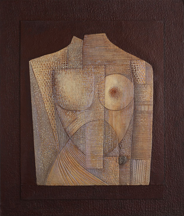 Mastectomy, Handmade paper, The Human Form, Acrylic on incised handmade paper.  Year 2005